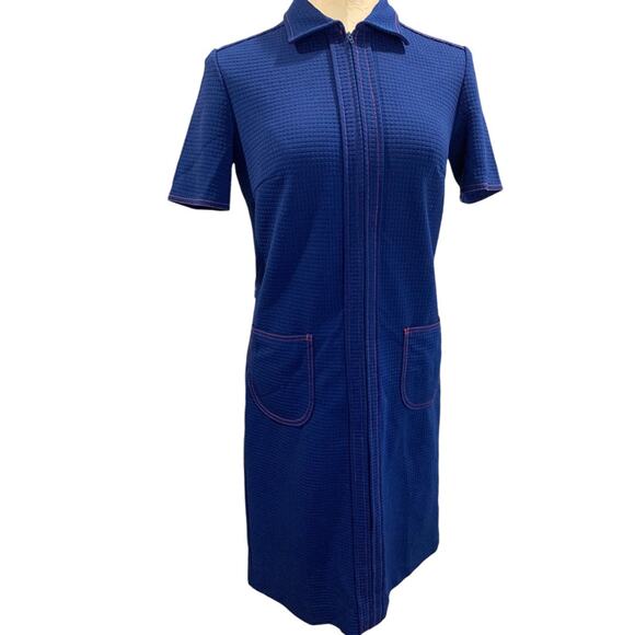 Large Windsor Castle 1960s Vintage Blue Red Contrast Stitch 1/2 Zip Pullover - Picture 1 of 9